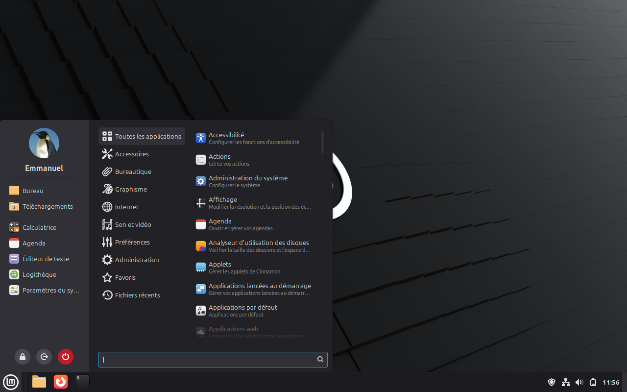 Capture d'écran de Linux Mint Cinnamon Edition